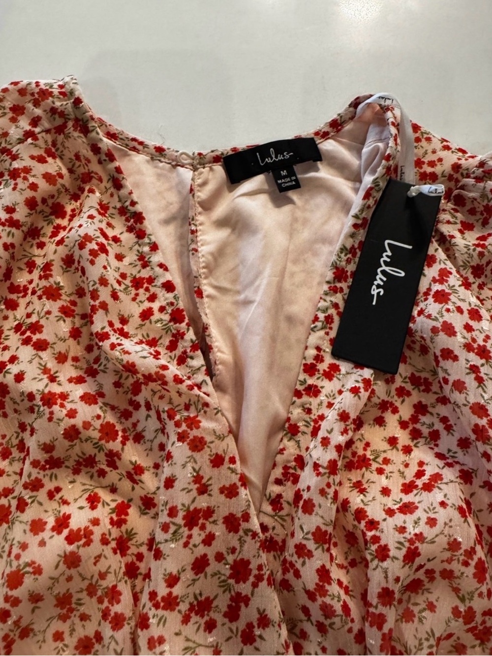 Lulu's Send a Sonnet Pink Floral Print Ruched Short Sleeve Mini Dress NWT